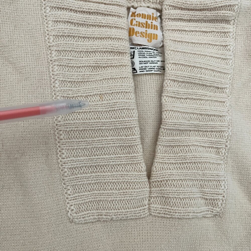 Vtg Bonnie Cashin Ivory Wool Tunic Sweater Collar Side Slits M - Picture 7 of 10